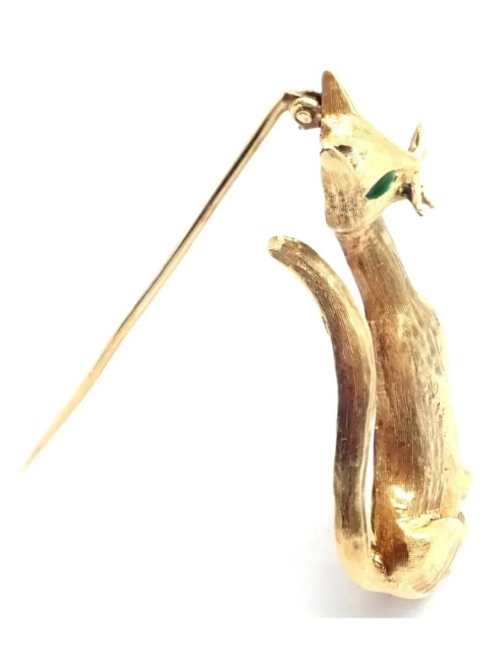 Authentic! Tiffany & Co 18k Yellow Gold Emerald Cat Pin Brooch